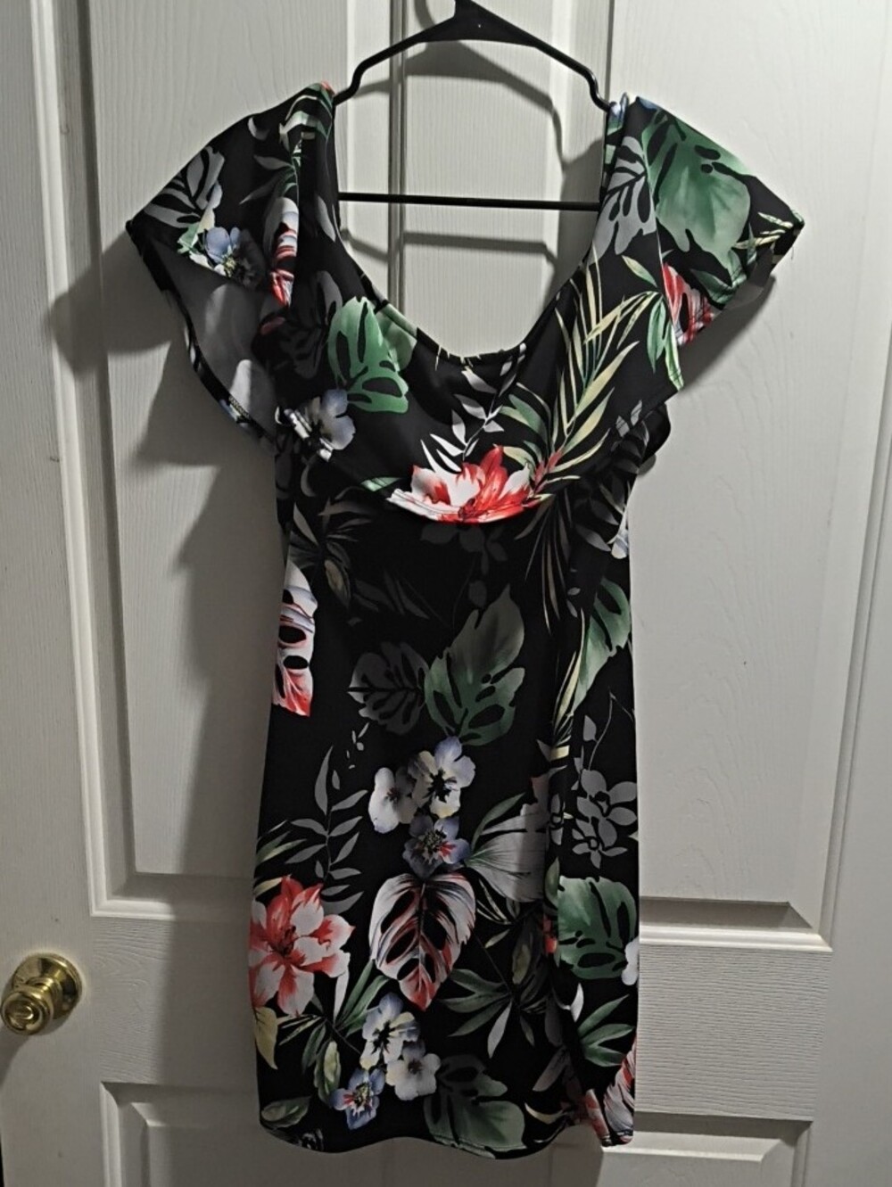 Liliana Black Floral Off-Shoulder Mini Dress - Picture 3 of 3